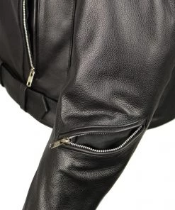 M-BOSS Motorcycle Apparel Leather Motorcycle Jackets M Boss Motorcycle Apparel BOS11505 Men's Black Armored Vented Leather Jacket With Side Set Belt