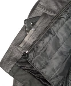 M-BOSS Motorcycle Apparel Leather Motorcycle Jackets M Boss Motorcycle Apparel BOS11505 Men's Black Armored Vented Leather Jacket With Side Set Belt