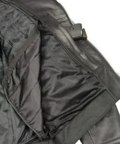 M-BOSS Motorcycle Apparel Leather Motorcycle Jackets M Boss Motorcycle Apparel BOS11505 Men's Black Armored Vented Leather Jacket With Side Set Belt