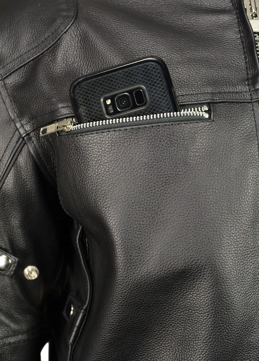 M-BOSS Motorcycle Apparel M Boss Apparel BOS11506 Men's Triple Vent Leather Jacket With Stretch Sides And Armor