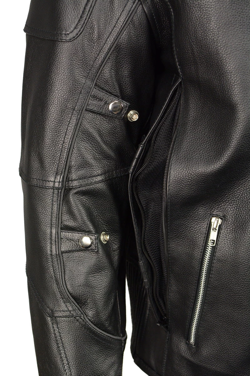 M-BOSS Motorcycle Apparel M Boss Apparel BOS11506 Men's Triple Vent Leather Jacket With Stretch Sides And Armor