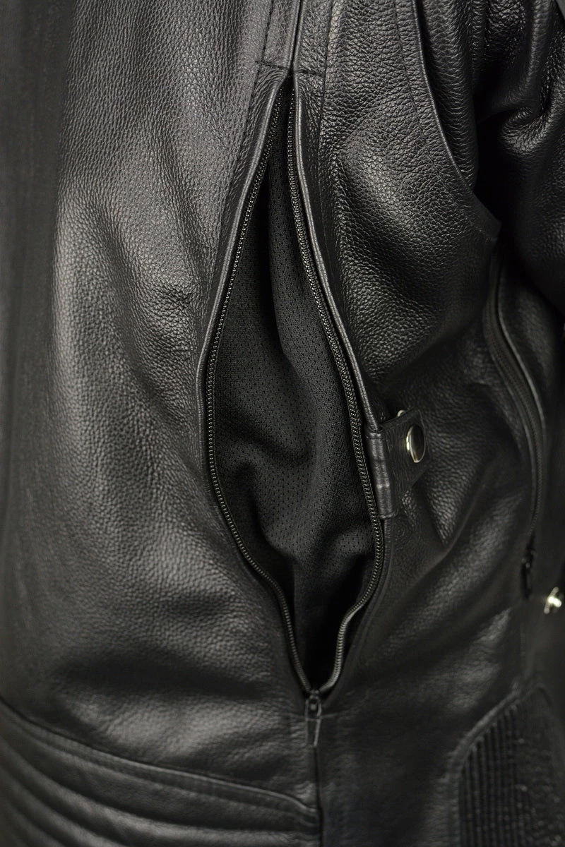 M-BOSS Motorcycle Apparel M Boss Apparel BOS11506 Men's Triple Vent Leather Jacket With Stretch Sides And Armor