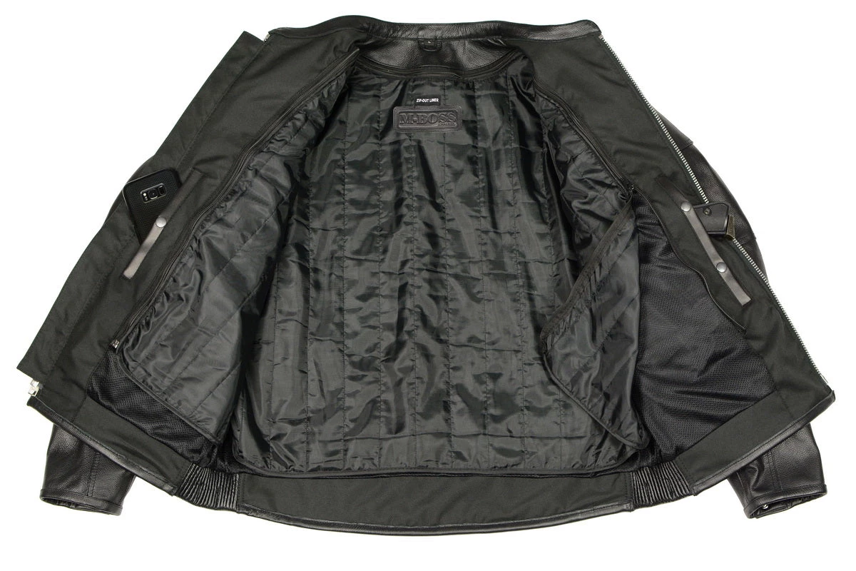 M-BOSS Motorcycle Apparel M Boss Apparel BOS11506 Men's Triple Vent Leather Jacket With Stretch Sides And Armor
