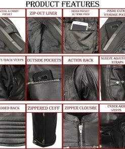 M-BOSS Motorcycle Apparel M Boss Apparel BOS11506 Men's Triple Vent Leather Jacket With Stretch Sides And Armor