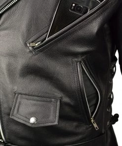 M-BOSS Motorcycle Apparel M Boss Motorcycle Apparel BOS11507 Men's Black Leather Armored Classic Side Lace Biker Jacket