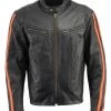 M-BOSS Motorcycle Apparel Leather Motorcycle Jackets M Boss Motorcycle Apparel BOS11508 Men's Black And Orange Armored Leather Jacket With Racing Stripes