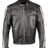 M-BOSS Motorcycle Apparel M Boss Motorcycle Apparel BOS11508 Men's Black And White Armored Leather Jacket With Racing Stripes