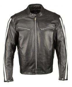 M-BOSS Motorcycle Apparel M Boss Motorcycle Apparel BOS11508 Men's Black And White Armored Leather Jacket With Racing Stripes