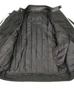 M-BOSS Motorcycle Apparel M Boss Motorcycle Apparel BOS11508 Men's Black And White Armored Leather Jacket With Racing Stripes