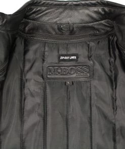 M-BOSS Motorcycle Apparel Leather Motorcycle Jackets M Boss Motorcycle Apparel BOS11508 Men's Black And Orange Armored Leather Jacket With Racing Stripes