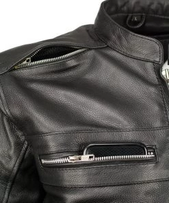 M-BOSS Motorcycle Apparel Leather Motorcycle Jackets M Boss Motorcycle Apparel BOS11509 Men's Black Armored Leather Cafe Racer Jacket