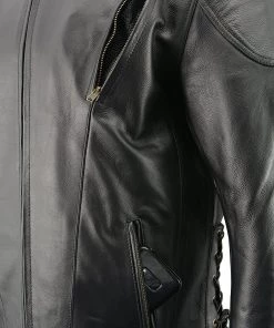 M-Boss Motorcycle Apparel BOS11510 Men’s ‘Speed’ Black Cowhide Motorcycle Leather Jacket
