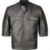 M-BOSS Motorcycle Apparel M Boss Motorcycle Apparel BOS11601 Men's Black 3/4 Sleeve Snap Front Leather Shirt Leather Motorcycle Jackets