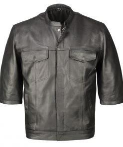 M-BOSS Motorcycle Apparel M Boss Motorcycle Apparel BOS11601 Men's Black 3/4 Sleeve Snap Front Leather Shirt Leather Motorcycle Jackets