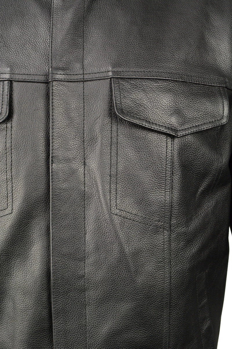 M-BOSS Motorcycle Apparel M Boss Motorcycle Apparel BOS11601 Men's Black 3/4 Sleeve Snap Front Leather Shirt Leather Motorcycle Jackets