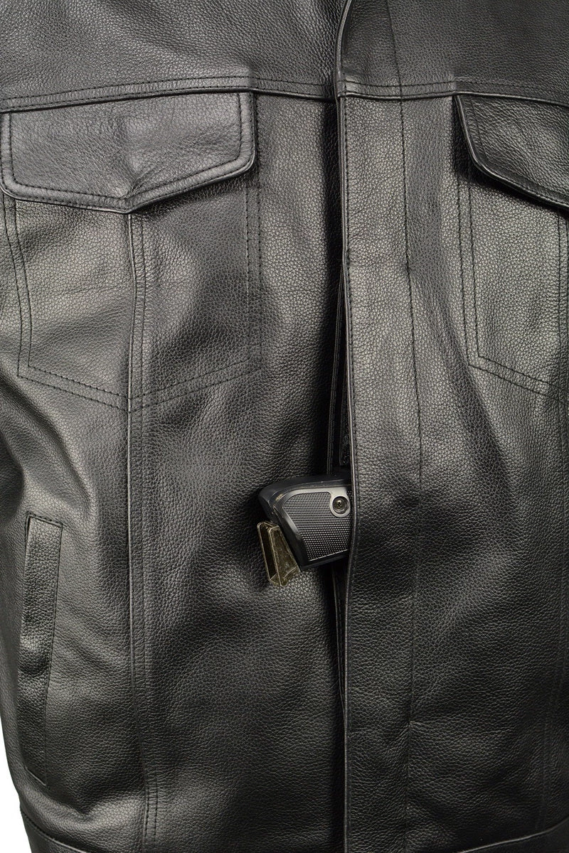 M-BOSS Motorcycle Apparel M Boss Motorcycle Apparel BOS11601 Men's Black 3/4 Sleeve Snap Front Leather Shirt Leather Motorcycle Jackets