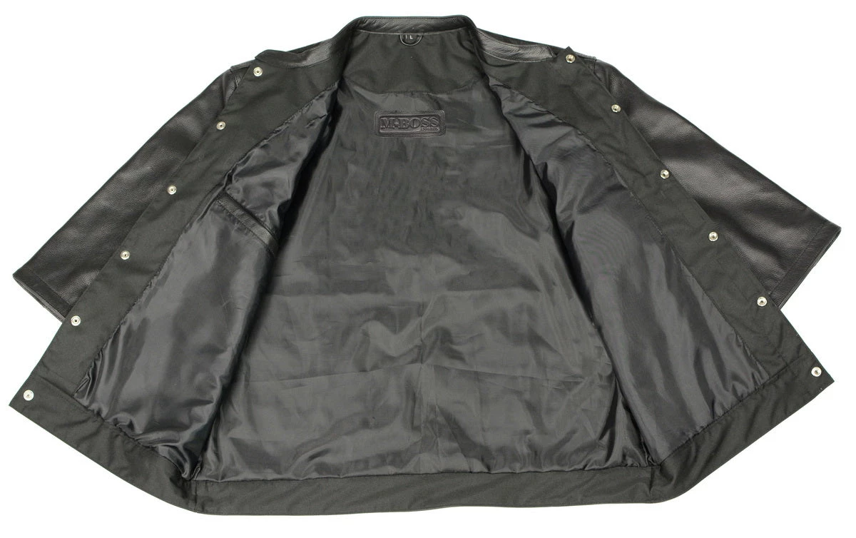 M-BOSS Motorcycle Apparel M Boss Motorcycle Apparel BOS11601 Men's Black 3/4 Sleeve Snap Front Leather Shirt Leather Motorcycle Jackets
