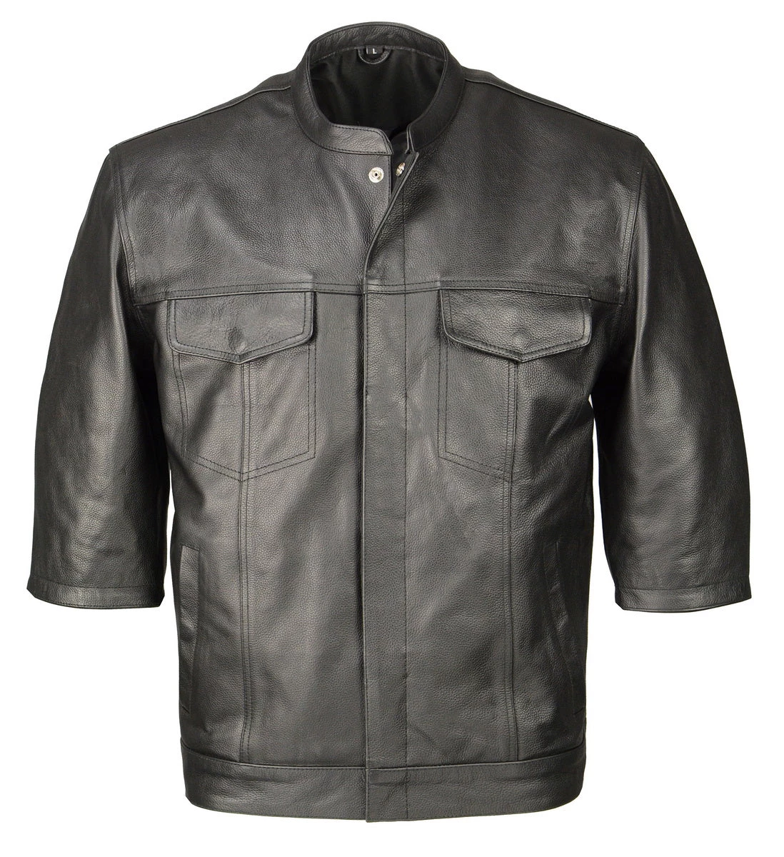 M-BOSS Motorcycle Apparel M Boss Motorcycle Apparel BOS11601 Men's Black 3/4 Sleeve Snap Front Leather Shirt Leather Motorcycle Jackets
