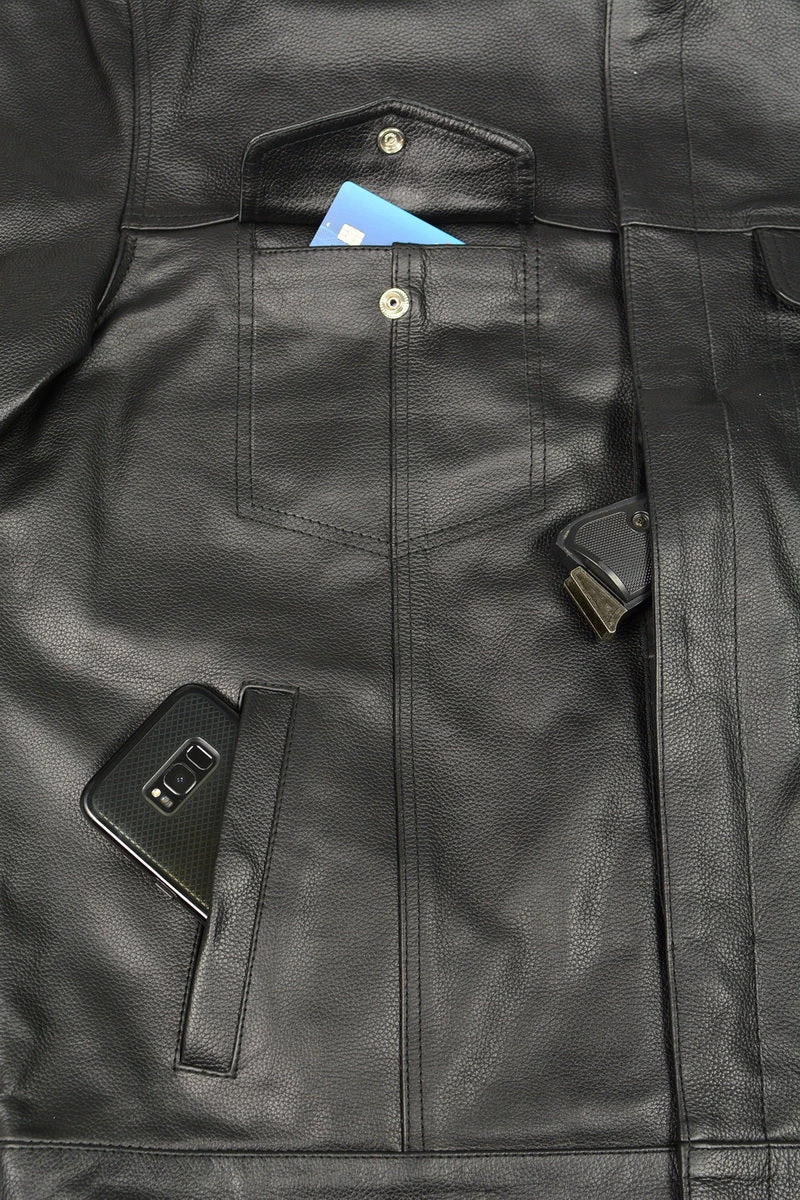 M-BOSS Motorcycle Apparel M Boss Motorcycle Apparel BOS11601 Men's Black 3/4 Sleeve Snap Front Leather Shirt Leather Motorcycle Jackets