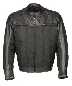 M-BOSS Motorcycle Apparel M Boss Motorcycle Apparel BOS11702 Men's Black Armored Utility Pocket Leather And Textile Moto Jacket