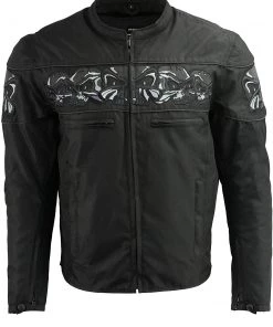 M-BOSS Motorcycle Apparel M Boss Motorcycle Apparel BOS11704 Men's Black Textile Jacket With Reflective Skulls Motorcycle Jackets
