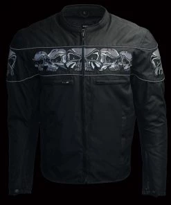 M-BOSS Motorcycle Apparel M Boss Motorcycle Apparel BOS11704 Men's Black Textile Jacket With Reflective Skulls Motorcycle Jackets