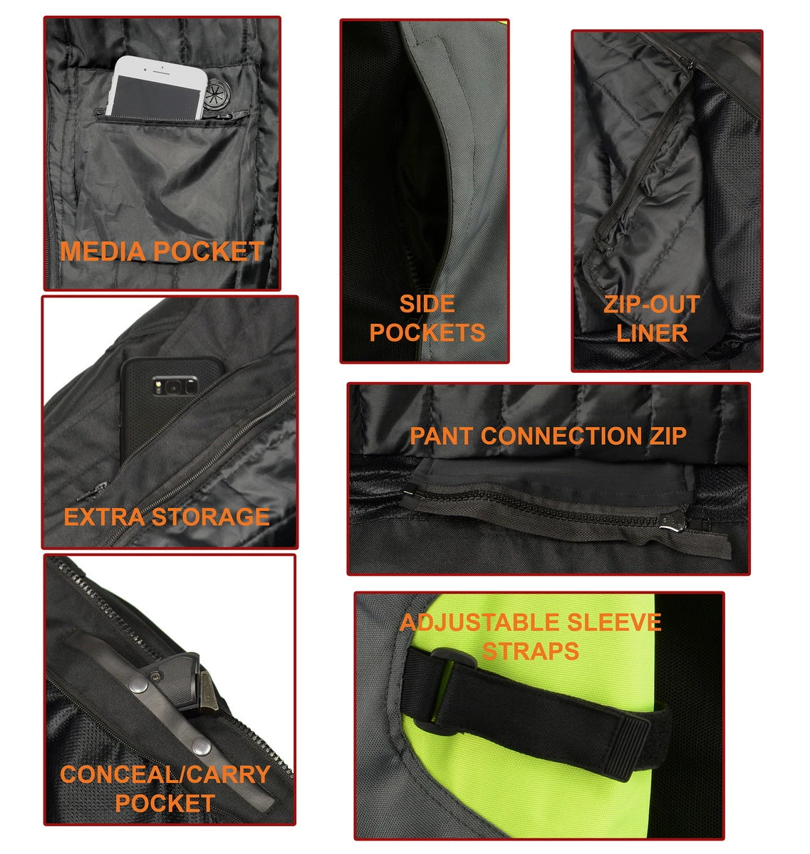 M-BOSS Motorcycle Apparel Motorcycle Jackets M Boss Motorcycle Apparel BOS11706 Men's Hi Vis Grey And Orange Racer Nylon Jacket
