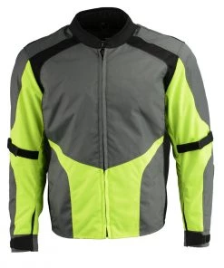 M-BOSS Motorcycle Apparel M Boss Motorcycle Apparel BOS11706 Men's Grey Hi Vis Racer Nylon Motorcycle Jacket With Armor Motorcycle Jackets