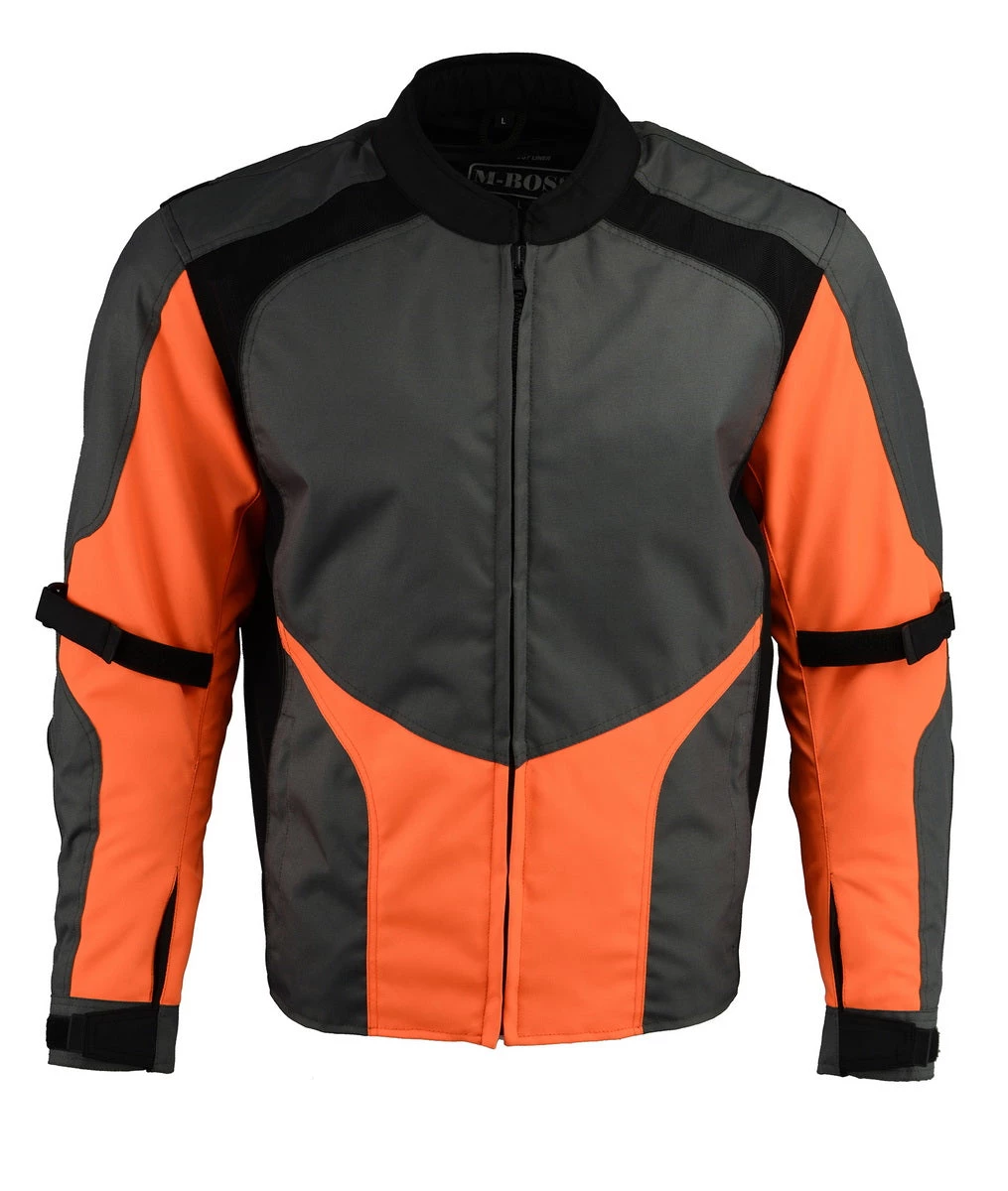 M-BOSS Motorcycle Apparel Motorcycle Jackets M Boss Motorcycle Apparel BOS11706 Men's Hi Vis Grey And Orange Racer Nylon Jacket