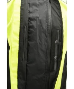 Motorcycle Jackets M-Boss Motorcycle Apparel BOS11707 Men's Armored High Visibility Green Textile And Mesh Racer Jacket