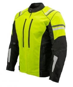 Motorcycle Jackets M-Boss Motorcycle Apparel BOS11707 Men's Armored High Visibility Green Textile And Mesh Racer Jacket