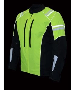 Motorcycle Jackets M-Boss Motorcycle Apparel BOS11707 Men's Armored High Visibility Green Textile And Mesh Racer Jacket