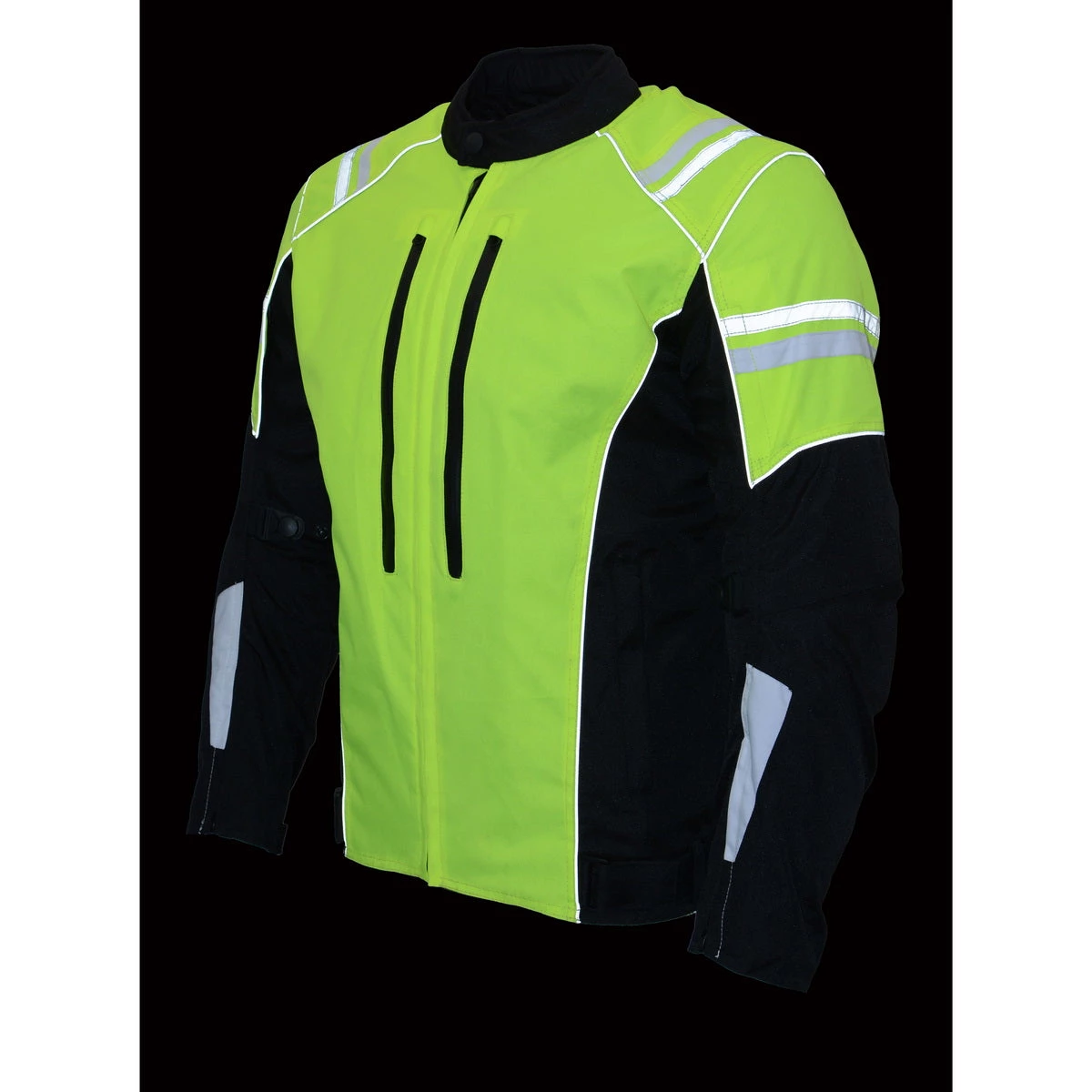 Motorcycle Jackets M-Boss Motorcycle Apparel BOS11707 Men's Armored High Visibility Green Textile And Mesh Racer Jacket