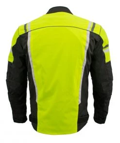Motorcycle Jackets M-Boss Motorcycle Apparel BOS11707 Men's Armored High Visibility Green Textile And Mesh Racer Jacket