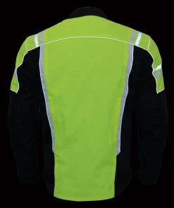 Motorcycle Jackets M-Boss Motorcycle Apparel BOS11707 Men's Armored High Visibility Green Textile And Mesh Racer Jacket