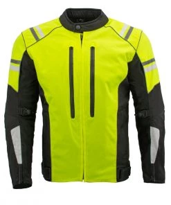 Motorcycle Jackets M-Boss Motorcycle Apparel BOS11707 Men's Armored High Visibility Green Textile And Mesh Racer Jacket