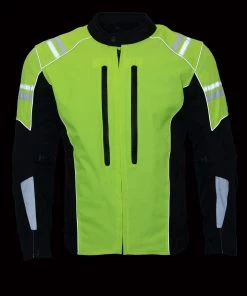 Motorcycle Jackets M-Boss Motorcycle Apparel BOS11707 Men's Armored High Visibility Green Textile And Mesh Racer Jacket