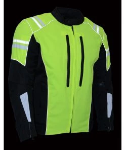 Motorcycle Jackets M-Boss Motorcycle Apparel BOS11707 Men's Armored High Visibility Green Textile And Mesh Racer Jacket