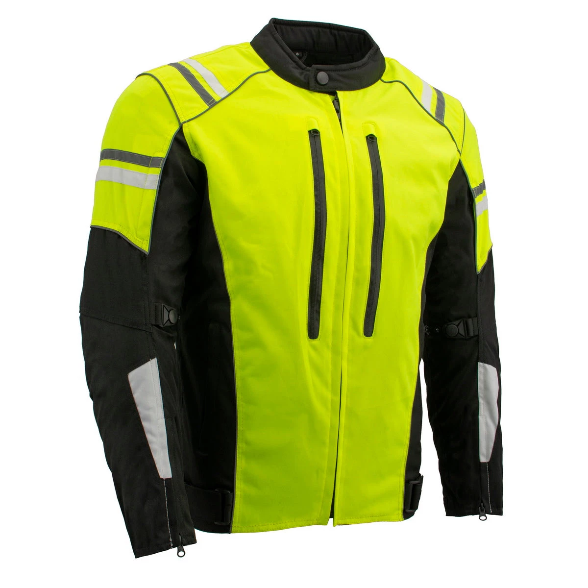 Motorcycle Jackets M-Boss Motorcycle Apparel BOS11707 Men's Armored High Visibility Green Textile And Mesh Racer Jacket