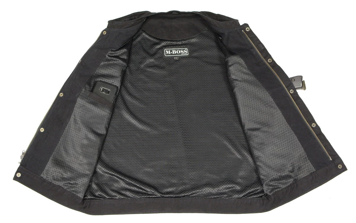 M-BOSS Motorcycle Apparel Motorcycle Vests M Boss Motorcycle Apparel BOS13000 Men's Black Denim Club Style Vest With Hidden Zipper
