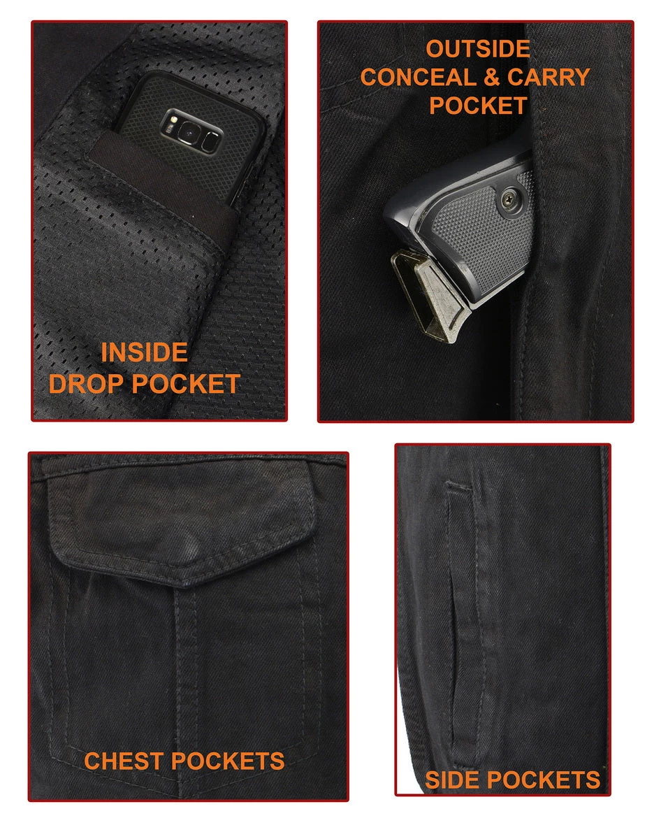 M-BOSS Motorcycle Apparel Motorcycle Vests M Boss Motorcycle Apparel BOS13000 Men's Black Denim Club Style Vest With Hidden Zipper