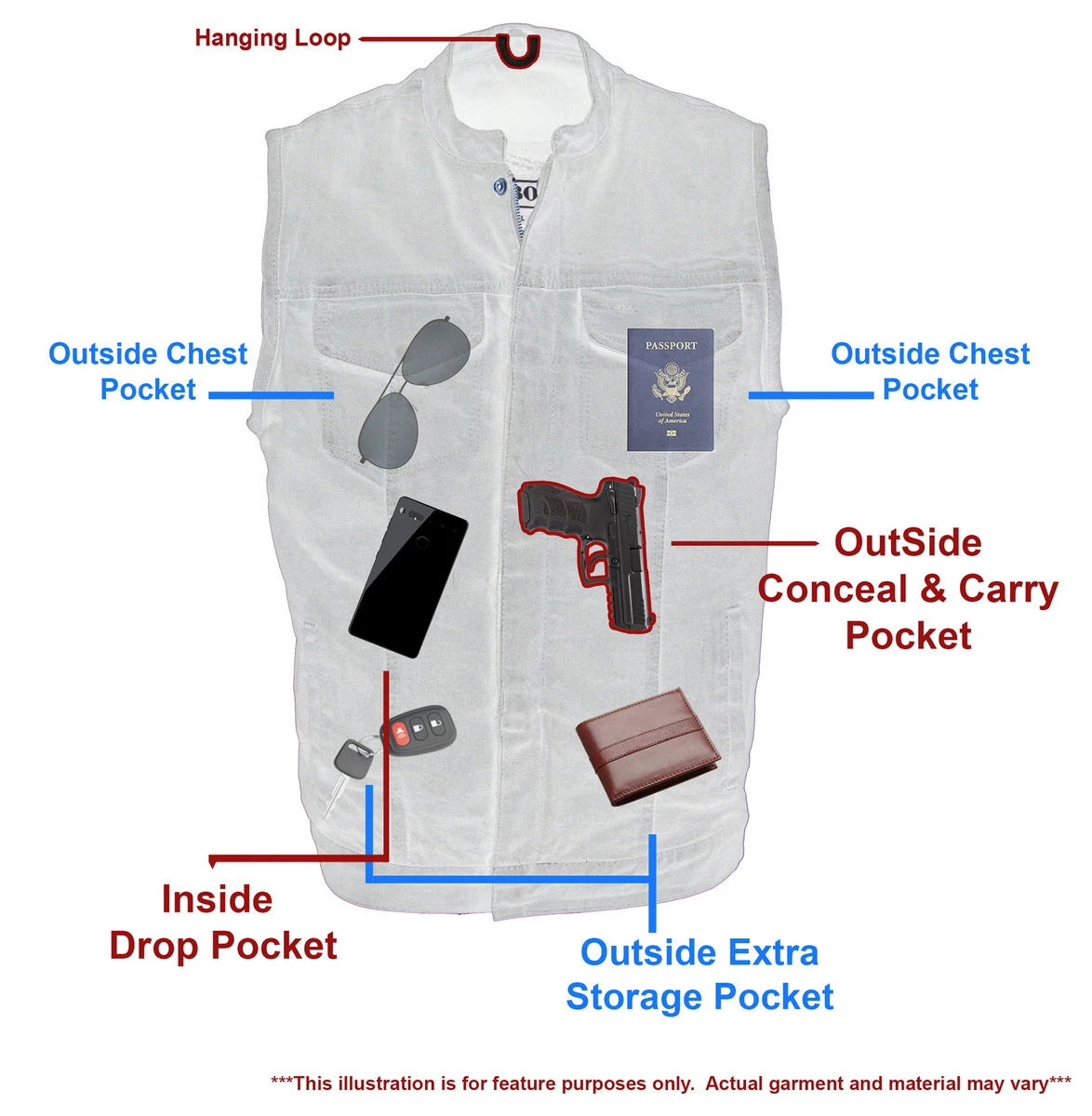 M-BOSS Motorcycle Apparel Motorcycle Vests M Boss Motorcycle Apparel BOS13000 Men's Black Denim Club Style Vest With Hidden Zipper