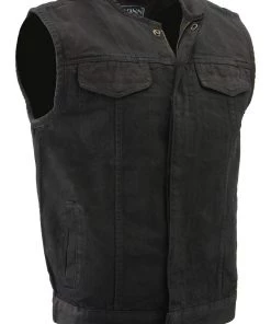 M-BOSS Motorcycle Apparel M Boss Motorcycle Apparel BOS13001 Men's Black Collarless Denim Club Style Vest With Hidden Zipper