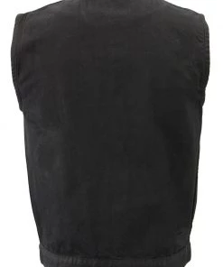 M-BOSS Motorcycle Apparel M Boss Motorcycle Apparel BOS13001 Men's Black Collarless Denim Club Style Vest With Hidden Zipper