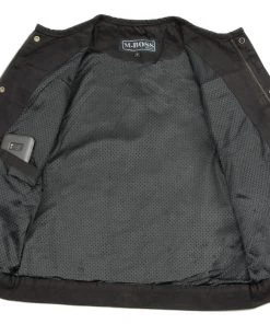 M-BOSS Motorcycle Apparel M Boss Motorcycle Apparel BOS13001 Men's Black Collarless Denim Club Style Vest With Hidden Zipper