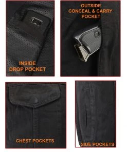 M-BOSS Motorcycle Apparel M Boss Motorcycle Apparel BOS13001 Men's Black Collarless Denim Club Style Vest With Hidden Zipper