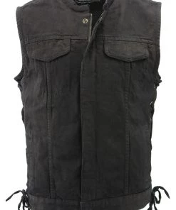 M-BOSS Motorcycle Apparel Motorcycle Vests M Boss Motorcycle Apparel BOS13002 Men's Black Denim Club Style Side Lace Vest With Hidden Zipper
