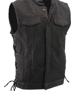 M-BOSS Motorcycle Apparel Motorcycle Vests M Boss Motorcycle Apparel BOS13002 Men's Black Denim Club Style Side Lace Vest With Hidden Zipper