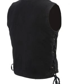 M-BOSS Motorcycle Apparel M Boss Motorcycle Apparel BOS13003 Men's Black Denim Snap Front Side Lace Vest With Quick Draw Pocket
