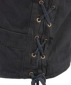 M-BOSS Motorcycle Apparel M Boss Motorcycle Apparel BOS13003 Men's Black Denim Snap Front Side Lace Vest With Quick Draw Pocket